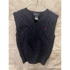 Youth Boys Polo Ralph Lauren Knit Sweater Vest Size 7 Navy Blue Red Pony